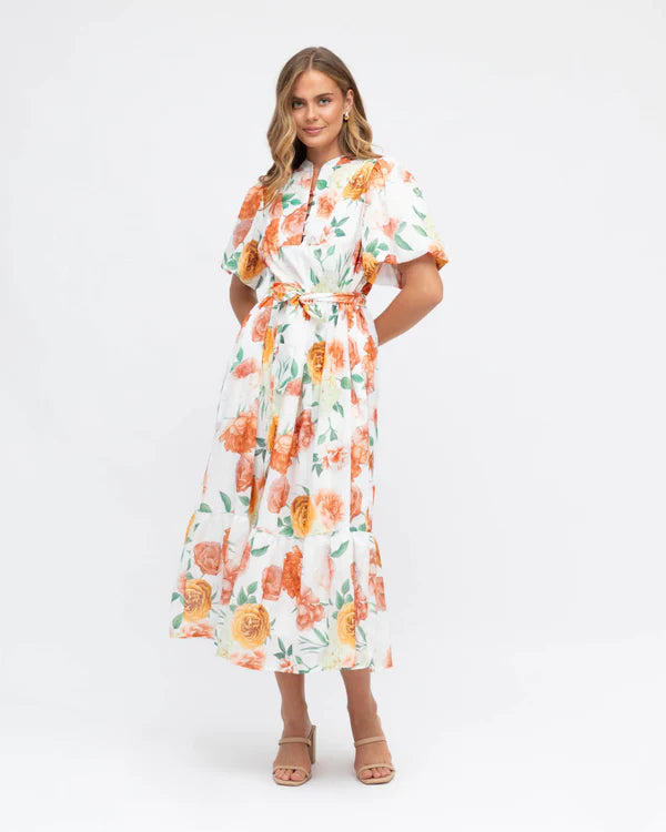 Women Grey Floral Printed Mandarin Collar Viscose Rayon Fit And Flare Dress main image 1