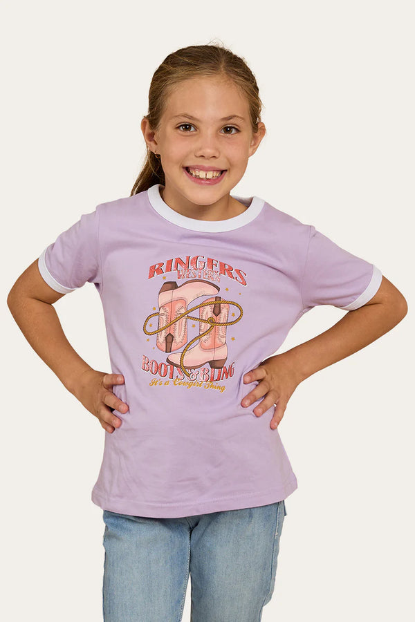 Boots and Bling Kids Ringer T-Shirt in Lavender
