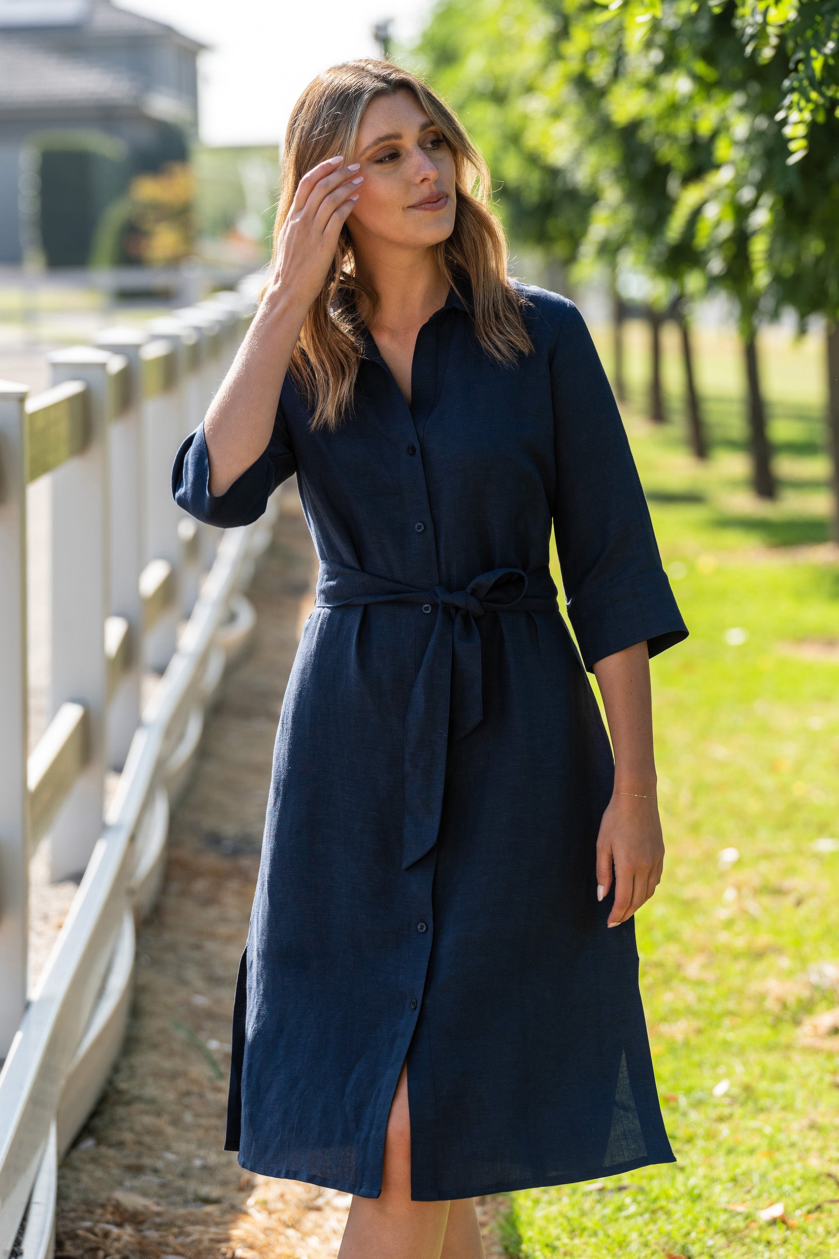 chinese dress ladies MERAKI Midi Dress - sky blue linen main image 0