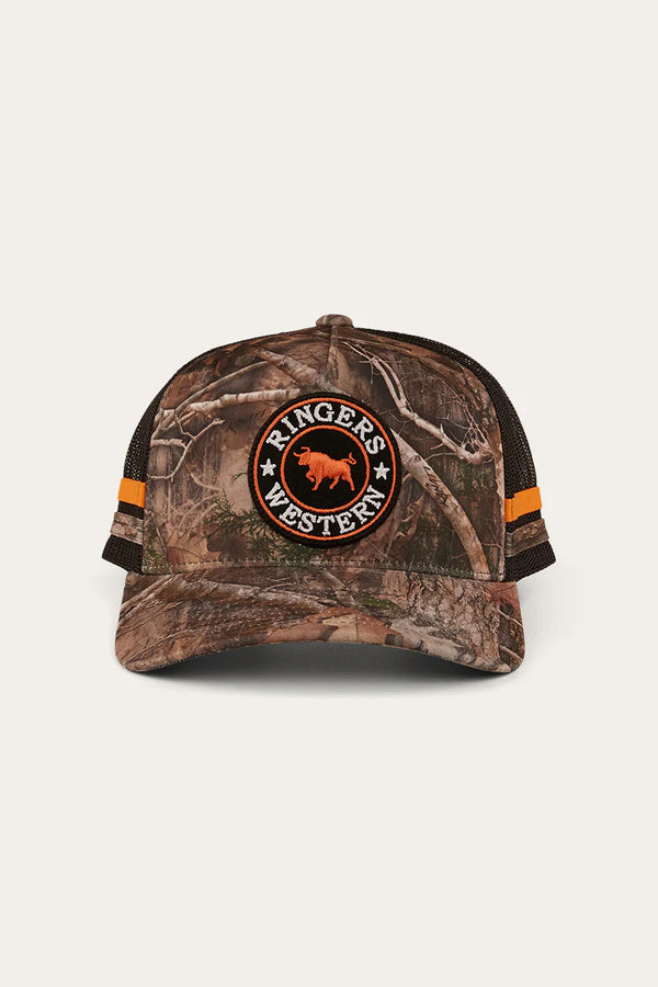 Ringers Western Mccoy Trucker Cap in Camo/Orange