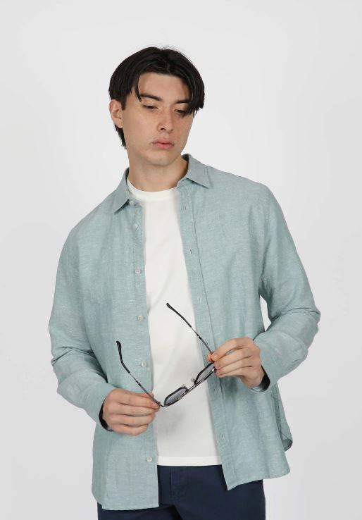 Men's Long Sleeve Linen Shirt in Sea