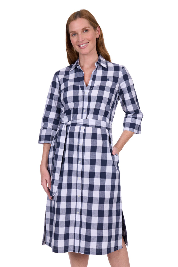 Womens Bella Shirt Dress in Navy Check