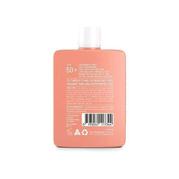 Sensitive Sunscreen SPF 50+ For the most sensitive of beach babes. Sunscreen for face and body. Gentle and fragrance free, our Sensitive Sunscreen Lotion SPF 50+ is formulated to protect the most sensitive of skins. Reef safe, broad spectrum, non-greasy and up to 4 hours water resistant to give you maximum coverage. Highly recommended for anyone with sensitive skin, children and babies over 6 months old. It’s lightweight with a sheer finish and doubles as the perfect primer under makeup.