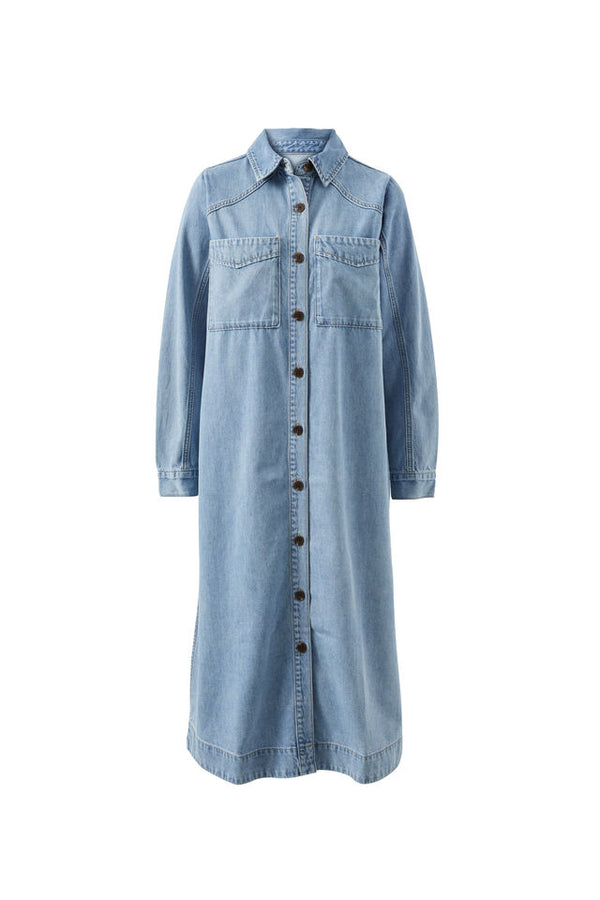 Long Sleeve Yoke Midi Denim Dress