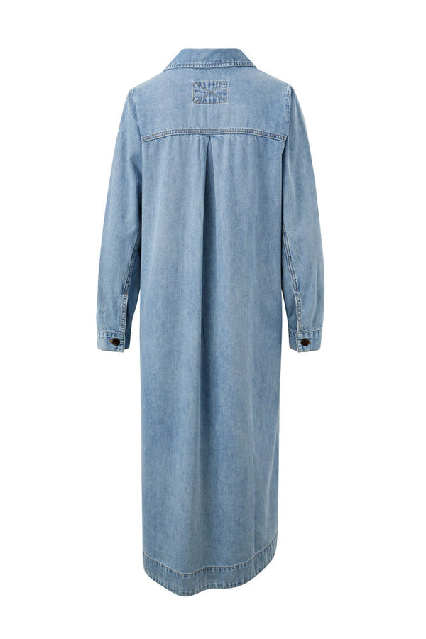 Long Sleeve Yoke Midi Denim Dress