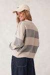 Ladies Long Sleeve Rugby Knit in Grey Marle/Oatmeal Marle Stripe