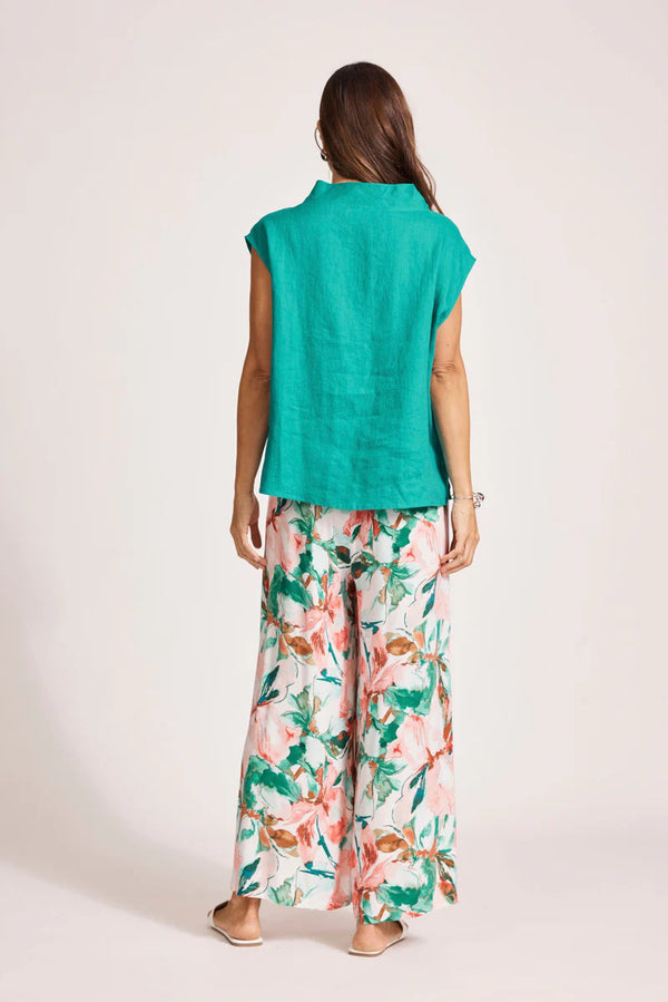 Women's Miramar Linen Top in Lagoon