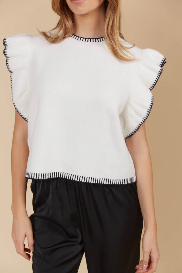 Isle of Mine Athena Frill Knit Top in Ivory