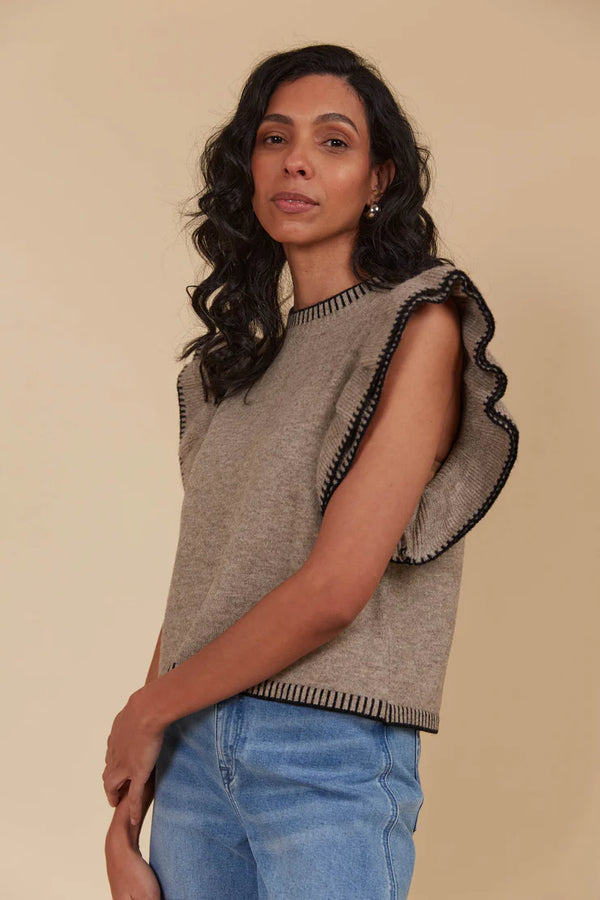 Isle of Mine Athena Frill Knit Top in Taupe