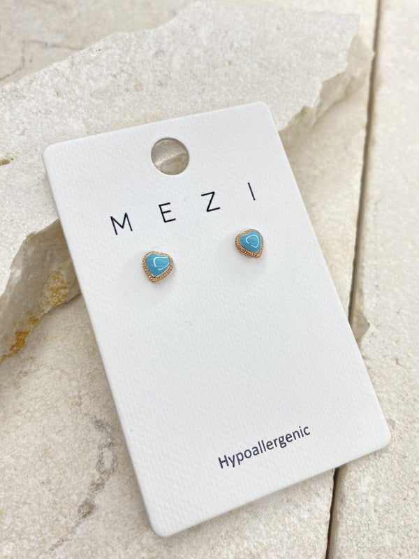 Blue Heart Shaped Studs - Rose Gold - Folk Road