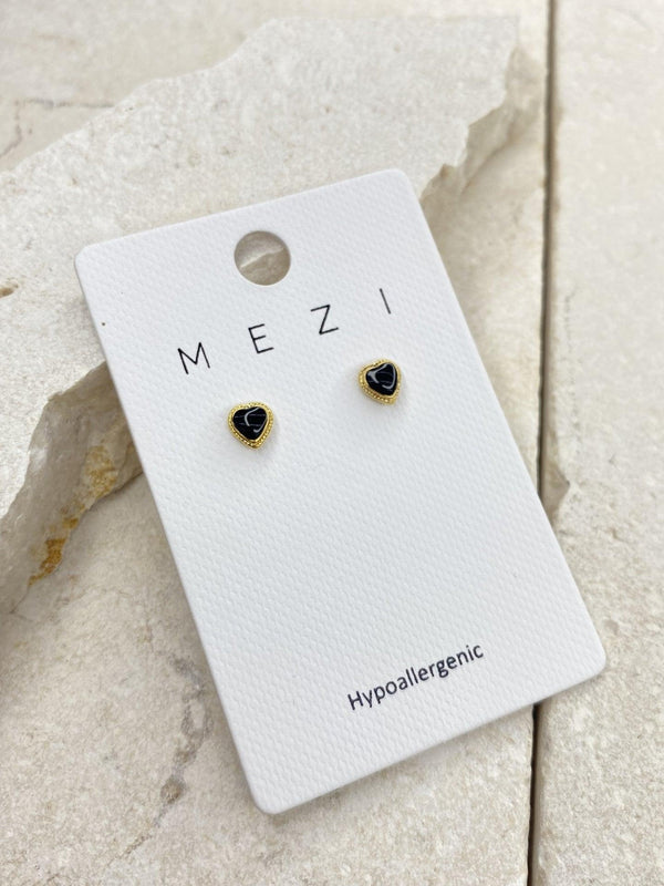 Enamel Heart Stud - Gold/Black - Folk Road