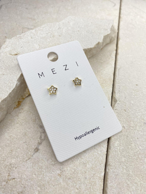 Pave Star Crystal Detail Studs - Gold - Folk Road