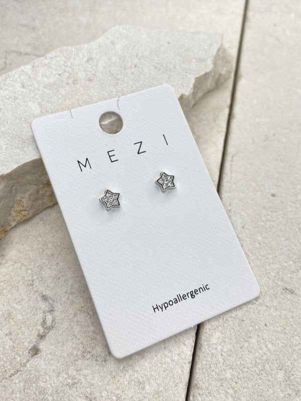 Pave Star Crystal Detail Studs - Silver - Folk Road