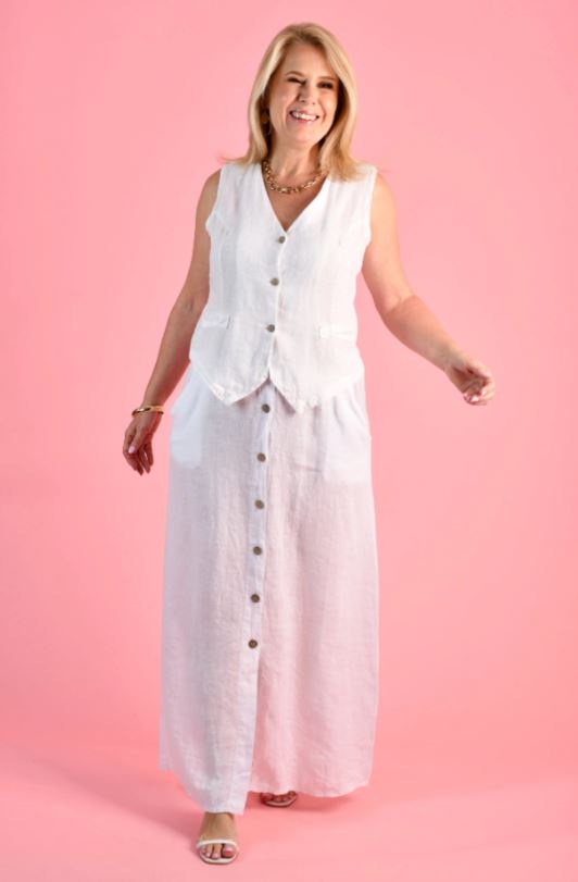 Angelina Linen Vest in White