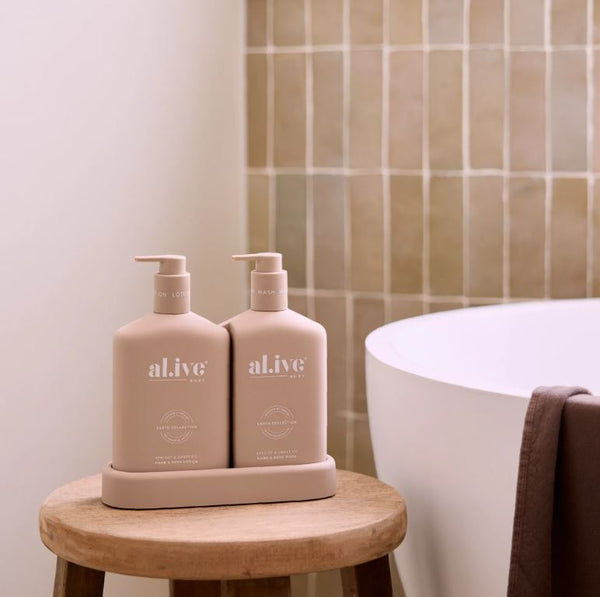 al.ive Body Bathroom Duo – Wash + Lotion | Apricot & Sweet Fig