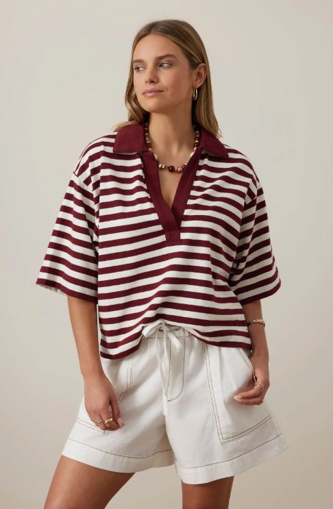 Ladies Arlie Short Sleeve Rugby in Burgundy