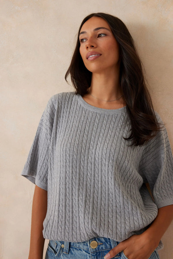 CERES LIFE SHORT SLEEVE SOFT CABLE KNIT-GREYMARLE