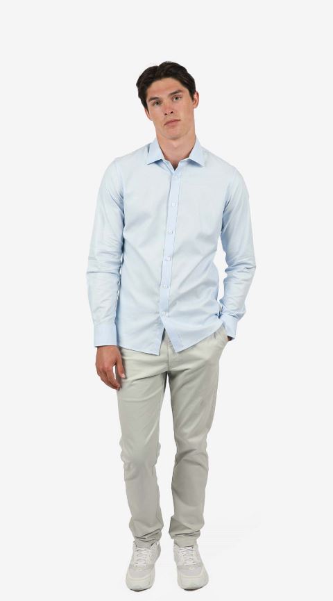 James Harper Long Sleeve Waffle Shirt in Soft Blue