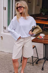 Ladies Olive Belted Denim Short in Fresh Sand