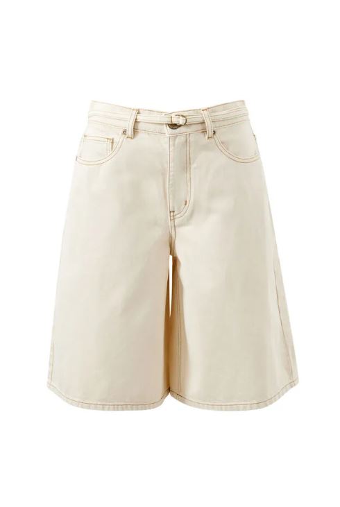 Ladies Olive Belted Denim Short in Fresh Sand