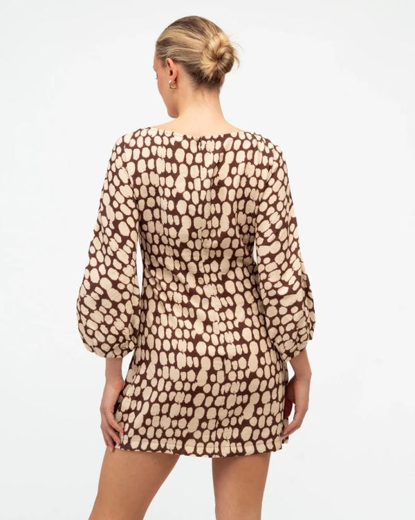 Coastal Abstract Mini Dress in Chocolate / Cream