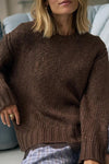Ladies Sage Chunky Knit Crew Jumper in Chocolate