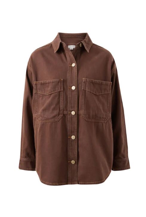 The Bobbi Side Pocket Denim Shacket in Chocolate