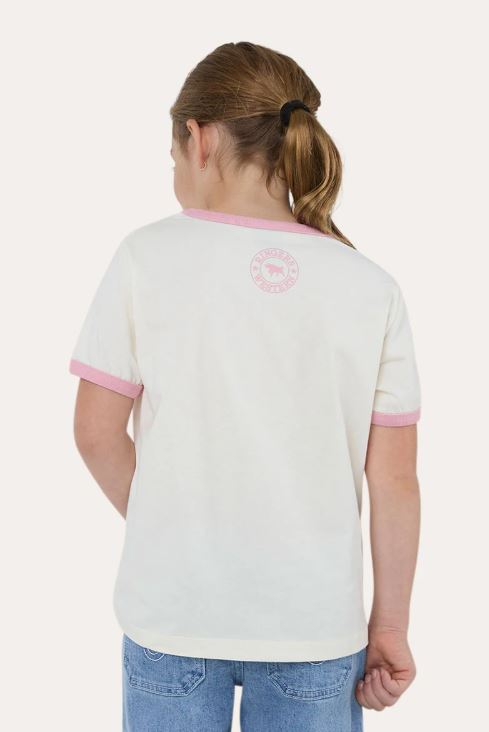 Cross My Boots Kids Girls Ringers Western T-Shirt in Bone / Dusty Pink