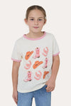 Cross My Boots Kids Girls Ringers Western T-Shirt in Bone / Dusty Pink