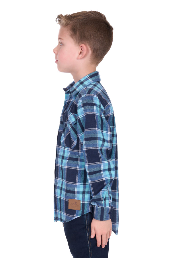 Kids Dux-Bak Camden Termal Long Sleeve Shirt in Navy/Teal