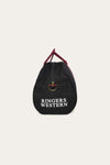 Gundagai Duffle Bag in Black & Maroon with White Print