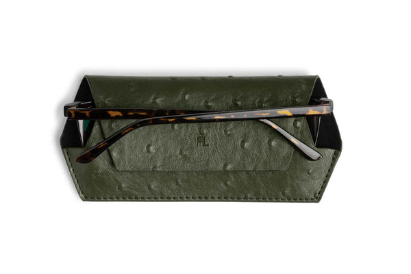 FOX AND LEO - Glasses Case in Ostrich Print - Olive