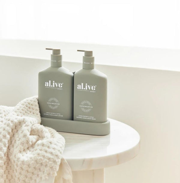 al.ive Body - Bathroom Hand & Body Wash & Hand & Body Lotion Duo in Green Pepper & Lotus