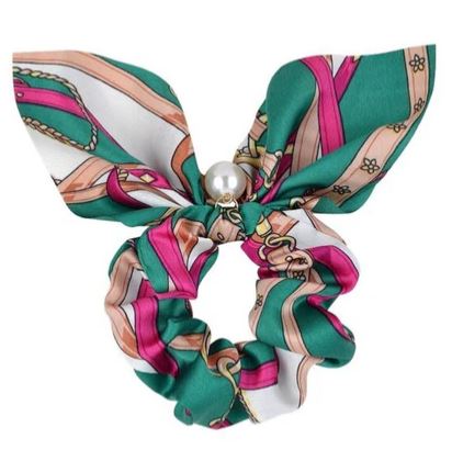 Bare Equestrian Handmade Silk Bunny Scrunchie in Baroque Hunter Green