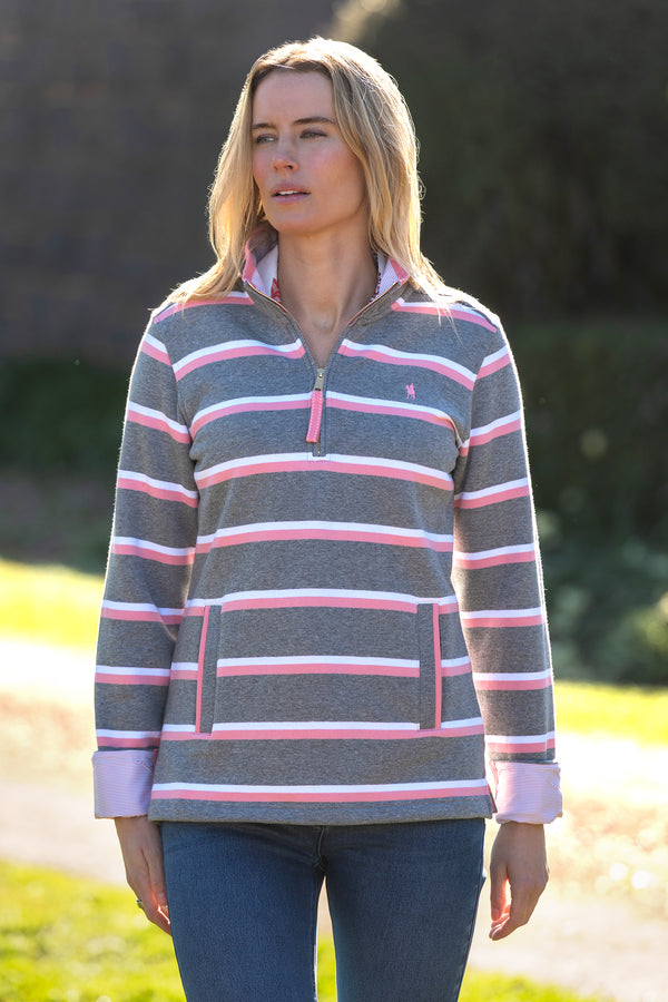 Thomas Cook Women’s Jane 1/4 Zip Stripe Rugby in Charcoal Marle