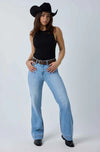 Indi Rodeo Saddle Stitch Womens High Rise Wide Bootleg Jeans in Light Blue