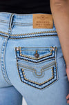 Indi Rodeo Saddle Stitch Womens High Rise Wide Bootleg Jeans in Light Blue