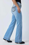 Indi Rodeo Saddle Stitch Womens High Rise Wide Bootleg Jeans in Light Blue