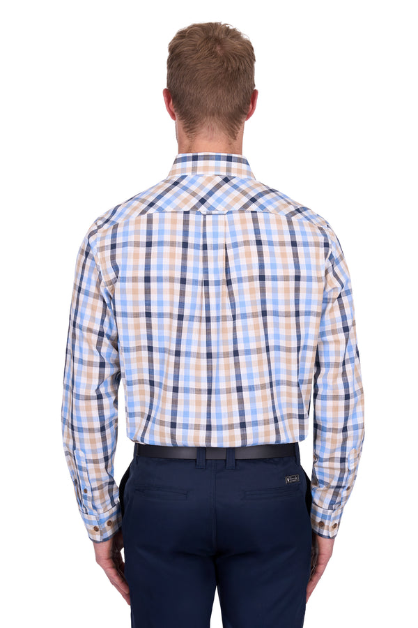 Thomas Cook Men's Jesse Check 2 Pocket Long Sleeve Shirt in Navy/Tan