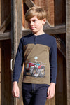 Boy's Thomas Cook Karl Henley Long Sleeve Tee in Navy/Tan