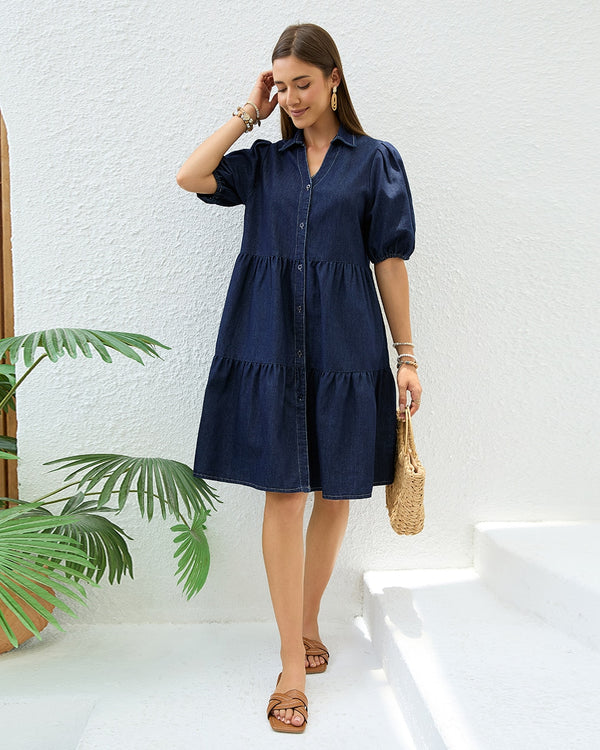 Harper Tiered Soft Denim Shirt Dress
