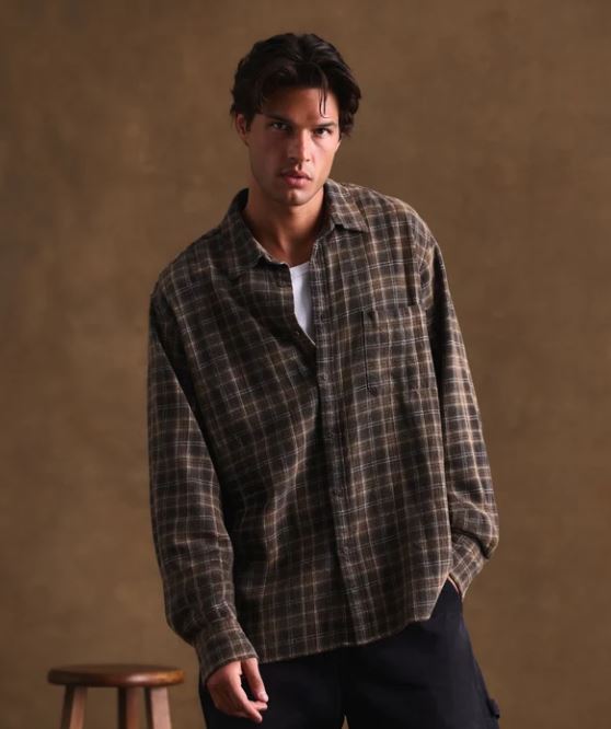 Men's Industrie Long Sleeve Shirt in Char/Maple