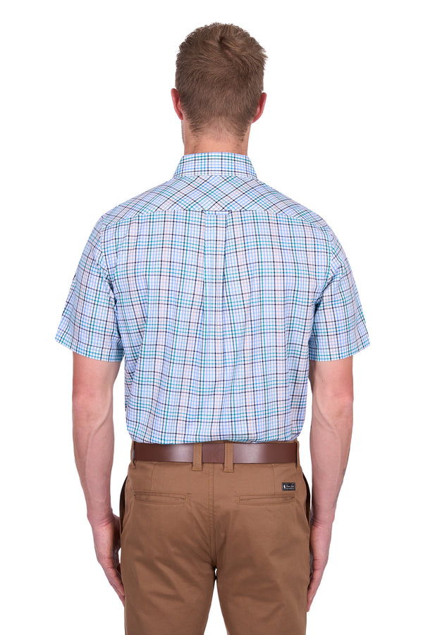 Thomas Cook Men's Matt Check 2 Pocket Short Sleeve Shirt in Navy/Multi