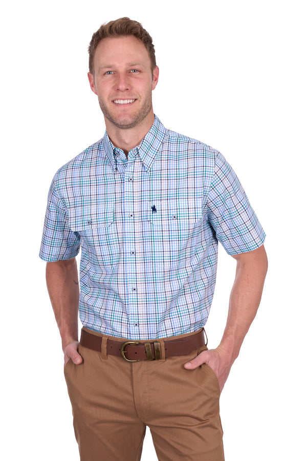 Thomas Cook Men's Matt Check 2 Pocket Short Sleeve Shirt in Navy/Multi