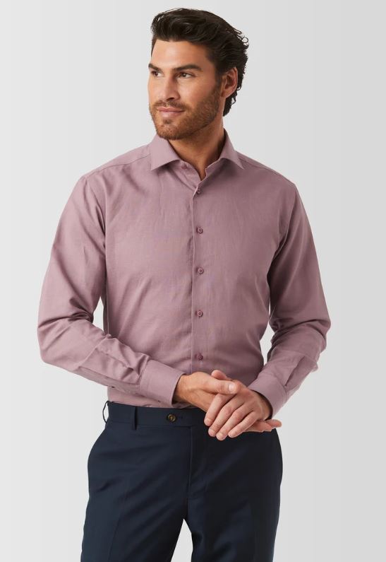 Men's Hadfield Linen Blend Long Sleeve Shirt in Mauve