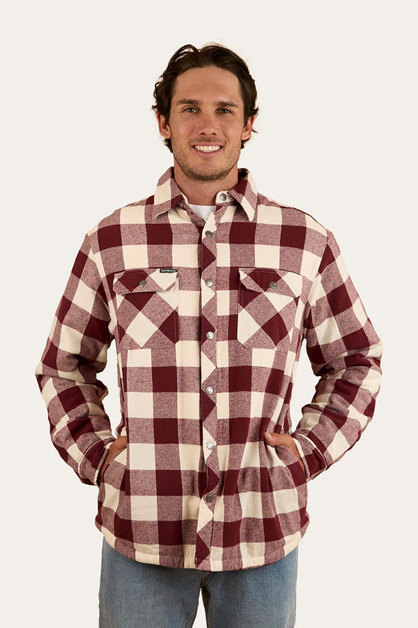 Sawyer Mens Sherpa Flannel in Deep Burgundy