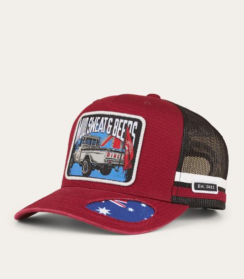 Ringers Western Mud Sweat Beers Deep Fit Trucker Cap in Maroon