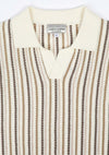 Men's Natural Striped Open Neck Polo Shirt