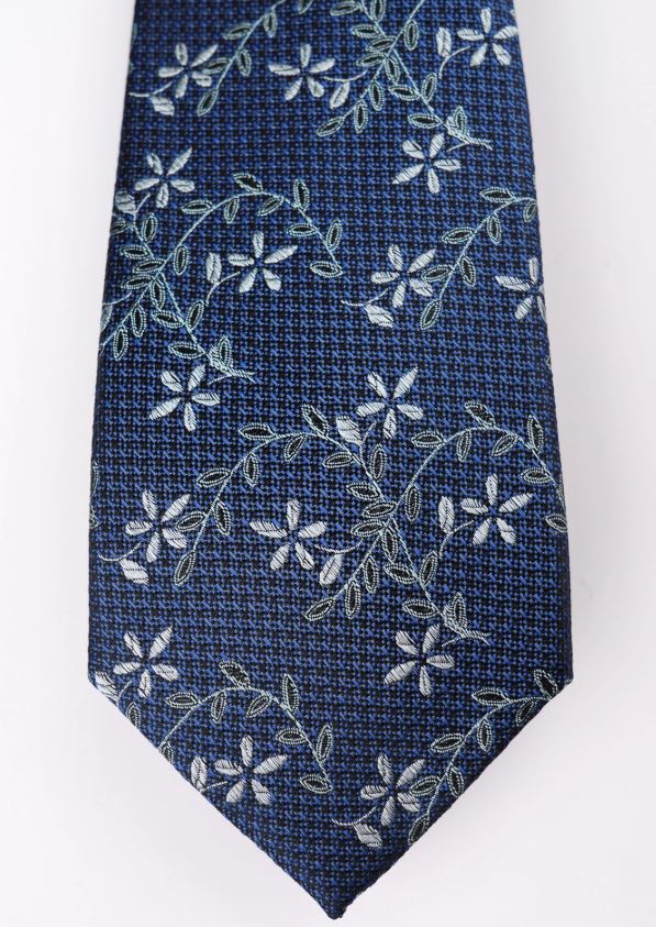 Mens Outline Floral Tie in Navy