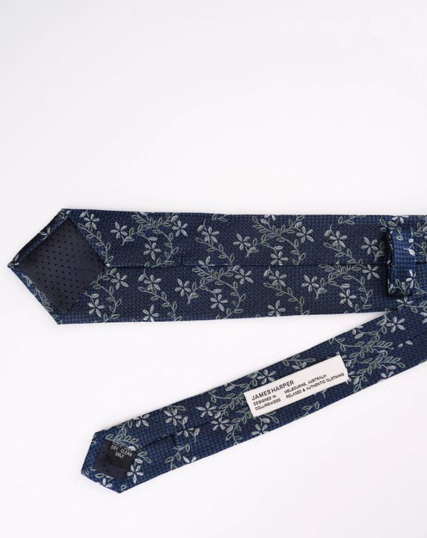 Mens Outline Floral Tie in Navy